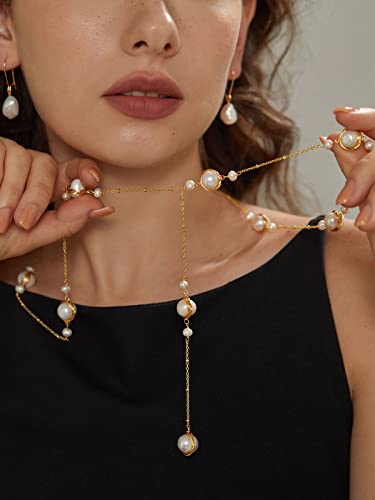 Baroque Freshwater Pearl Strand Long Shell Necklace 28’’ Gold For Women #TOP3
