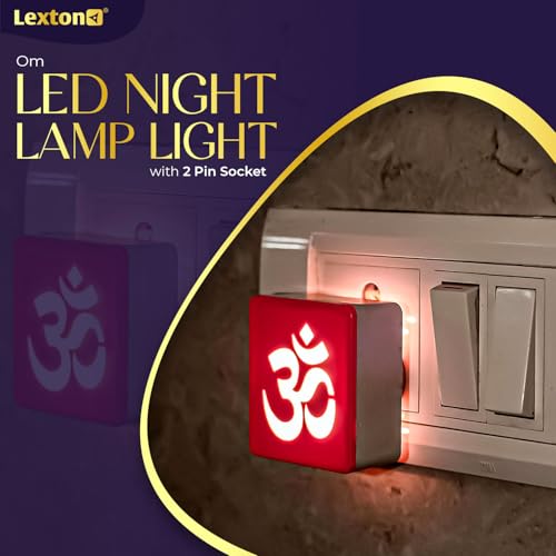 Image of Lexton Om Fancy LED Night Lamp Light with 2 Pin Socket for Spiritual Ambiance, 0.5 Watt, 230v (Warm White, Pack of 1)