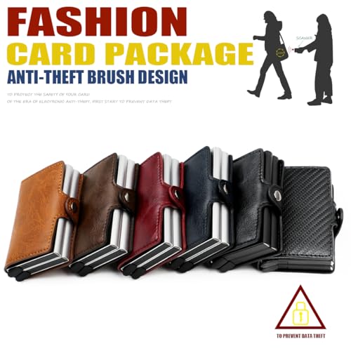 Pop up Card Wallet RFID Blocking Slim Metal Men Credit Card Holder Case Business Money Pocket Double Card Case for Men and Women (coffee)4