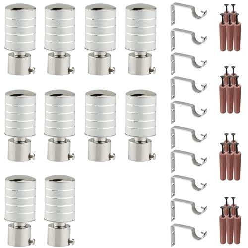 Image of GRIVAN Stainless Steel Curtain Holder Set for Door Window Wall Suitable for 1 Inch Rod Curtain Bracket Support Knobs Accessories (Silver, Pair of 5)