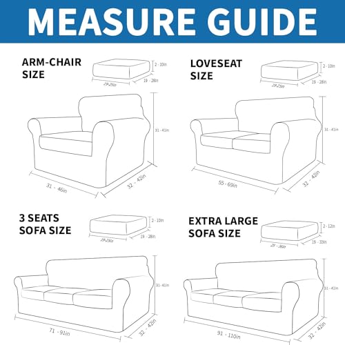 XINEAGE New 4 Pieces Couch Covers for 3 Cushion Couch Super Stretch Thick Soft Sofa Cover Anti Slip Sofa Slipcover Dogs Cats Furniture Protector (Brown, 71"-91")