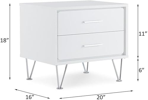 Miniatura 11 de Acme Deoss Mesita de noche rectangular de madera con 2 cajones con patas en forma de V en nogal