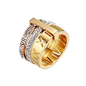 PAMTIER Women’s Stainless Steel with Zirconia Roman Numerals 3 in 1 Ring