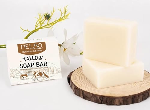 Tallow Bar Soap - Unscented - Anti-aging soap bar Made with All Natural 100% Grass Fed Tallow Handmade Soap Bar - Great for Face or Body Soap-113gm