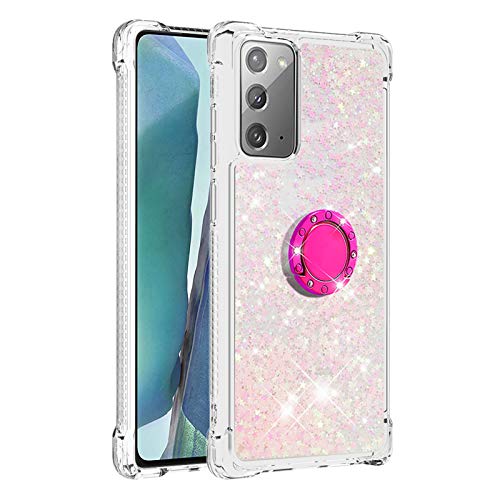 Transparent Liquid Case for Galaxy Note 20 with Ring Holder, Silicone Phone Case Glitter Floating Liquid Cover Slim Bumper Case Sparkly Back Case Resistant Hard Compatible with Samsung Galaxy Note 20