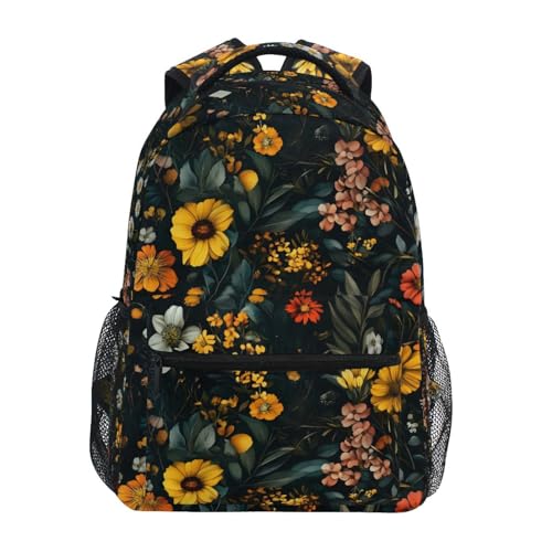 Flower Leaf Art Retro Backpack Daypack Shoulder Bag Book Bag Lightweight Back Pack 12 ×16.9 Inch