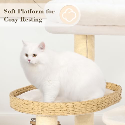 Image of KAMABOKO Modern Cat Tree, 53 inch Tall Cat Trees for Indoor Cats, Cat Condo Natural Sisal with Scratching Posts, Hand-Woven Tower & Top Perch, Cat-Tree for Kittens Climb Play & Rest