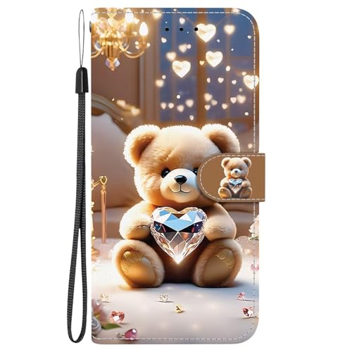 Lvnarery For Motorola Moto G06 Case Phone Cover Colourful Painted Art Pattern Shockproof Flip Protective Case with Card Holder Magnetic Stand PU Leather Case for Motorola Moto G06 Diamond bear