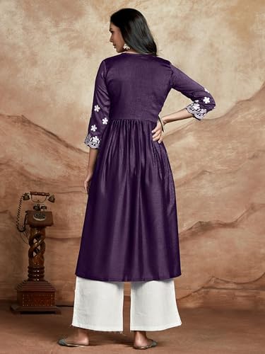 Image of EthnicJunction Women's Silk Blend Regular Fit Chikankari Embroidered Naira Cut Kurta