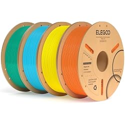 ELEGOO PLA Plus Filament 1.75mm Bundle 4KG, PLA+ Tough 3D Printer Filament Dimensional Accuracy +/- 0.02mm, 4 Pack 1kg Spool(Orange, Yellow, Sea Green, Sky Blue)