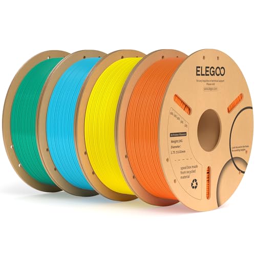 Image of ELEGOO PLA Plus Filament 1.75mm Bundle 4KG, PLA+ Tough 3D Printer Filament Dimensional Accuracy + /- 0.02mm, 4 Pack 1kg Spool(Orange, Yellow, Sea Green, Sky Blue)