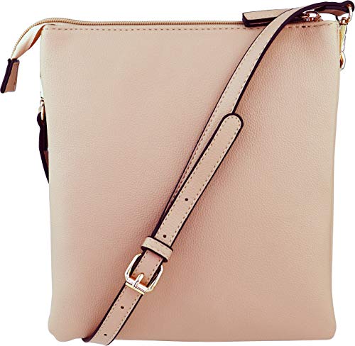 B Brentano Vegan Double-Zip Pocket Crossbody Handbag Purse Wih Big Tassel Accent (Hazelnut) #TOP1
