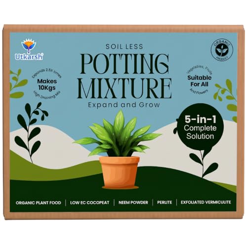 Image of Utkarsh 5-in-1 Soil Less Potting Mixture- Makes 10Kg Fluffy Soil for Plants Home Garden | 3.75 Kg Dry Items- Cocopeat, Vermiculite, Neem Khad, Organic Compost & Perlite - Potting Soil Mix for Plants