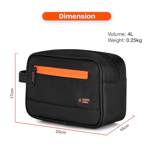 Image of Nasher Miles Stash Toiletry Kit | Cosmetic Bag | PU & Polyester | Travel Pouch Organizer | Multipurpose Storage Compartments & Carry Handle | Travel Accessory for Men & Women (Black)