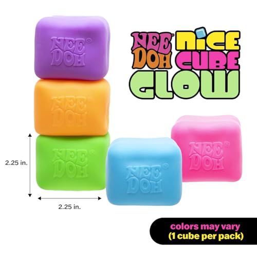 Schylling NeeDoh Nice Cube Glow - Squeeze Toy with a Super Solid Squish - Glows in The Dark - 2.25" Cube - Color May Vary (Pack of 1) image 12