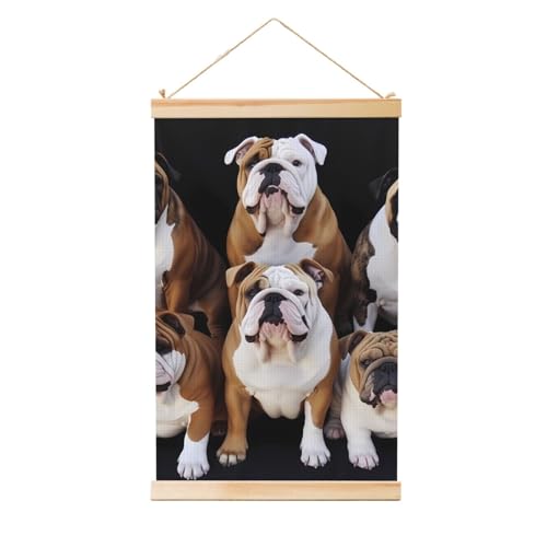 Œuvre d'art vintage bouledogue anglais avec suspension en bois de qualité