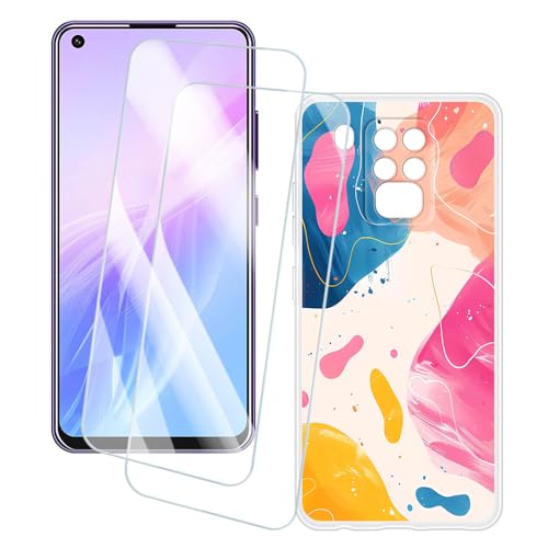 OAGELIM 2�Z�b�g �X�N���[���v���e�N�^�[ + �P�[�X Oukitel C18 Pro (6.55 �C���`) �Ƃ̌݊������� �A�[�e�B�X�e�B�b�N�J�X�^���v�����g�J�o�[�Ƌ����K���X�t�B���� �X�N���b�`�h�~ (�J���t��)