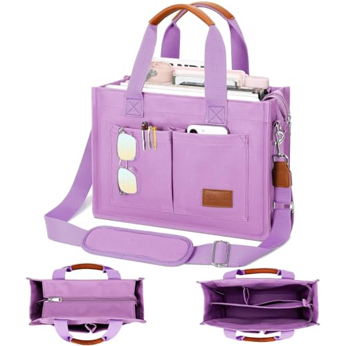 KKXIU Large Canvas Tote Bag for Women with Zipper and Compartments Crossbody Work Bible Messenger Purse Bag With Pockets