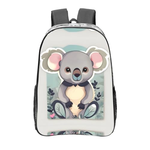 Sac à dos transparent imprimé koala avec poches noir style décontracté