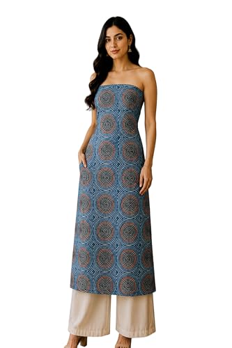 Image of Ethnics of Kutch Womens's Ajrakh Modal Silk Natural Dye Hand Block Print Unstitched Kurta Fabric