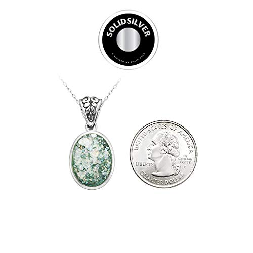Solidsilver - Sterling Silver Genuine Ancient Roman Glass Filigree Oval Shaped Pendant Necklace. #TOP4