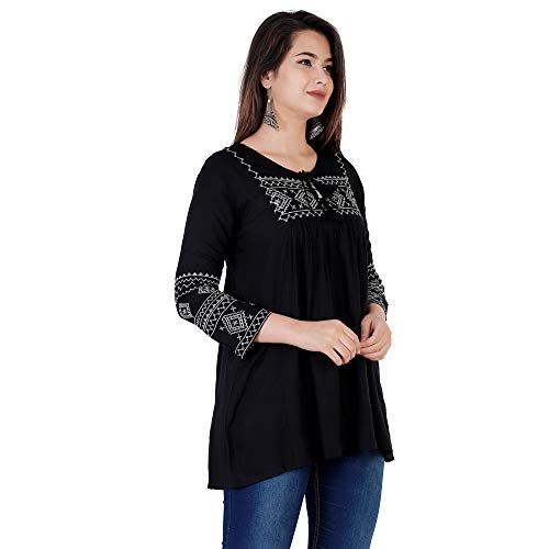 Image of Avayayat Short Kurti for Women | Embroidered Straight Rayon Kurta | Round Neck Full Sleeves Short Kurti for Women's