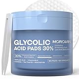 Morovan Glycolic Acid Pads 30%: Dual-Sided Face Exfoliator for Blemishes and Deep Cleaning, Clarifying Skin Tone, At-Home Peel, 65 Pads