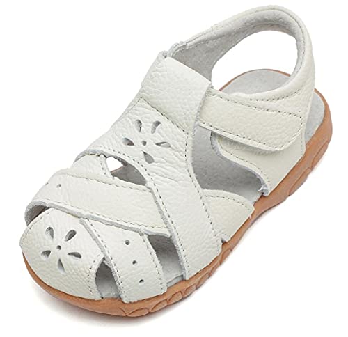 Little Girl's Soft Leather Closed Toe Sandals Toddler Kids Summer T-Strap Cutout Princess Dress Shoes