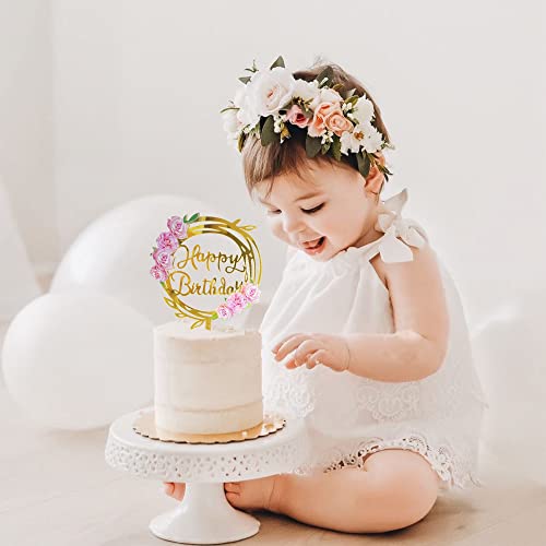 Rasslisa LISA-KFT-LXX016 16 Pcs Happy Birthday Cake Toppers Flower Acrylic Gold Birthday Cake Topper Cake Pick Decorations For Birthday Party Cake Desserts Pastries thumb #5