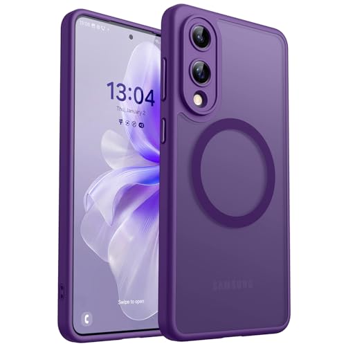Image of CANSHN Designed for Samsung Galaxy S25 Edge Case (2025) [Full Camera Protection] [Compatible with Magsafe] Translucent Matte Back Protective Phone Cover, Deep Purple
