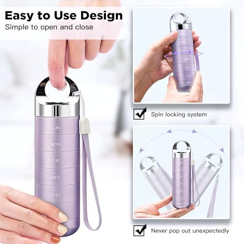 Image of Zannaki Metal Travel Pill Organizer, Portable Waterproof Weekly Pill Box, Large Aluminum Alloy Pill Case Container, BPA Free 7 Day Daily Medicine Organizer Holder for Vitamin, Fish Oil, Supplement