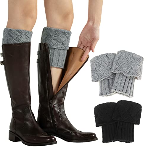 XEPST 2 Paires Jambières Guêtres Femme Fille, Hiver Chaudes Courte Chaussettes Boot Cover, Tressés Tricots Jambières Chaussettes Boot Cover Tricoté Crochet Leggings Cover