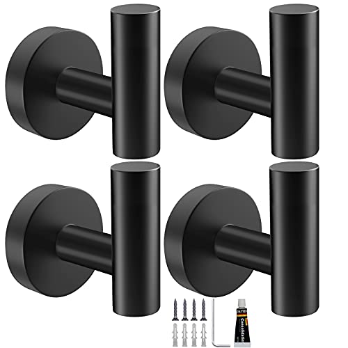 Towel Hooks 4 Pack Black Bathroom Towel Hook Bathroom Hooks Brushed Nickel Robe Hook for Cabinet Closet Door Towel Hook for Bathroom with Two Ways to Install (Drill and Adhesive) Towel Hooks 4 Pack Black Bathroom Towel Hook Bathroom Hooks Brushed Nickel Robe Hook for Cabinet Closet Door Towel Hook for Bathroom with Two Ways to Install (Drill and Adhesive)
