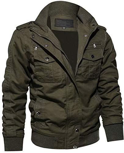 KEFITEVD Mens Jackets Outerwear Spring Lightweight Full Zip Bomber Jacket Army Military Outwear Green