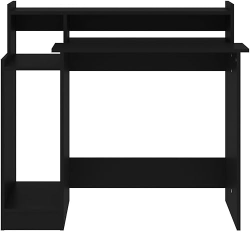 Miniatura 8 de Tidyard Escritorio con luces LED, color negro, 38.2 x 17.7 x 35.4 pulgadas, mesa de trabajo de madera para computadora portátil, estación de trabajo