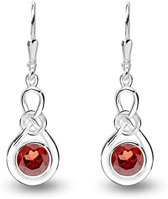 Amazon Brand HIKARO Sterling Sliver Jewelry Leverback Celtic Knot Earrings for Women (Gemstone Birthstone Round 6MM)