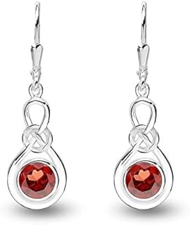 Amazon Brand HIKARO Sterling Sliver Jewelry Leverback Celtic Knot Earrings for Women (Gemstone Birthstone Round 6MM)