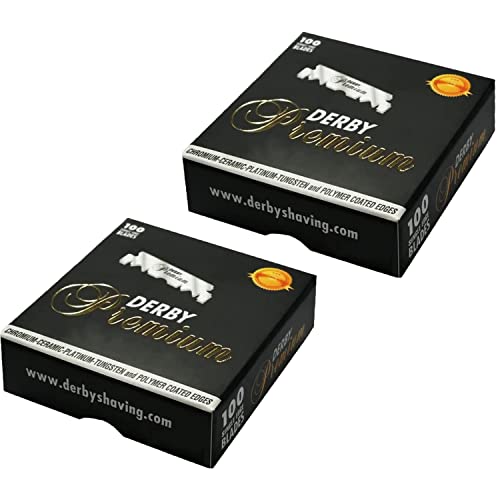 Derby Premium Single Edge Razor Blades, Razor Blades, Single Edge, Ultra Sharp, Chromium - Ceramic - Platinum - Tungsten and Polymer Coated Edges (2)