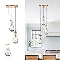 TACDANDM 3-Light Raindrop Pendant Light Fixtures, Brass Glass Pendant Lighting, Teardrops Modern Hanging Light for Entryway Foyer Kitchen Island Dining Living Room Hallway