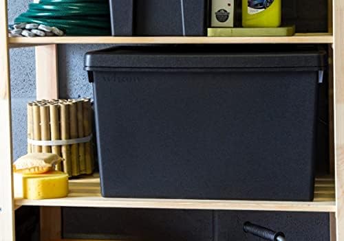 Extra Large 62L Black Bam Plastic Storage Box with Lid | Strong Impact Resistant Heavy Duty Containers Stackable and Nestable | Recycled Plastic