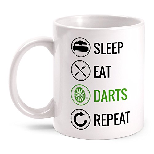 Fashionalarm Tasse Sleep Eat Darts Repeat – Dart spielen beidseitig bedruckt mit lustigem Motiv | Geschenk Idee für Dartsport Darten, Farbe:weiß