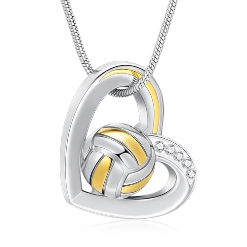 AIWENXI - AIWENXI Bijou Crémation Cœur Waterpolo/Football Américain/Basketball/Football Urne Colliers pour Hommes Femmes Souvenirs Memorial Cendres Support Pendentif Bijoux, Acier inoxydable