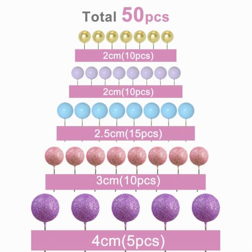 Miniatura 2 de Astaron 50 Piezas De Bolas Para Decoración De Tartas, Mini Globos, Palitos Para Decoración De Tartas, Bolas De Espuma, Púas Para Tartas Para Bodas, Fiestas, Cumpleaños Rosa, Púrpura, Azul