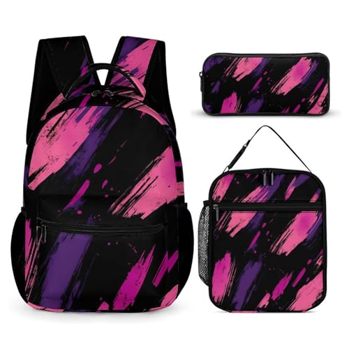 Pink-purple Graffiti Backpack Shoulder Bags Lunch Bag Pencil Case Box 3 Set Daypack Cute