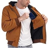 MOERDENG Men's Quilted Flannel Lined Active Jacket Waterproof Cotton Duck Hooded Workwear Winter Coat