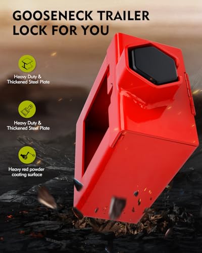 Aupar Patent-Designed Gooseneck Trailer Lock - Fit Most 7-Inch Bottom Plate Couplers, Heavy Duty Lock for Square & Round Trailer Tube - Red - Thumbnail 2