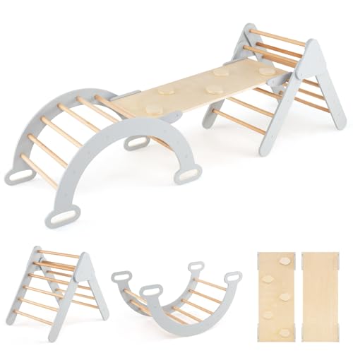 FANTASK 4 in 1 Klettergerüst mit rutsche, Kletterdreieck Holz inkl....