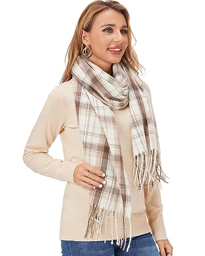 Fuinloth Women's Large Plaid Scarf Fashion Long Shawl Wrap for Winter Warm Lightweight Khaki - Thumbnail 2