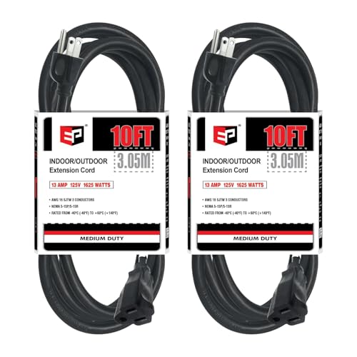 Image of EP 10FT Outdoor Extension Cord, 16 /3 SJTW Heavy Duty Black 2PK, ETL Listed