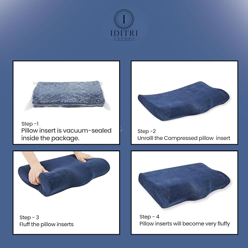 Image of Ergonomic Cervical Pillow, Contour Memory Foam for Neck and Shoulder Pain Relief, 48x30x9 cm, Breathable Soft Sleeping Cushion, Orthopedic Bedding for Side,Navy Blue Velvet Cover